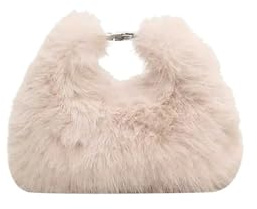 GOXQIT Plysch axelväska kvinnor mjuk fluffig crossbody fuskpäls handväska vinter dam damer handväska handväska för resor, BEIgE, En storlek