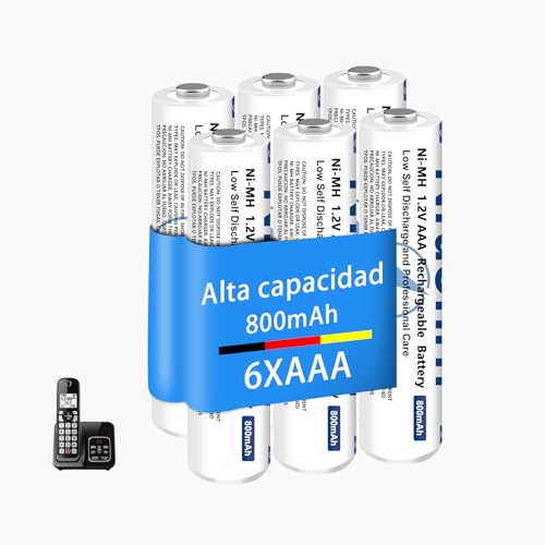 NiMH Akku Micro AAA 800 mAh 1,2 V für Gigaset Mobilteile, Ready-to-Use Wiederaufladbare Batterien AAA für Panosonic schnurlose Telefone, Geringe Selbstentladung, Schnellladefähig - 6 Stück