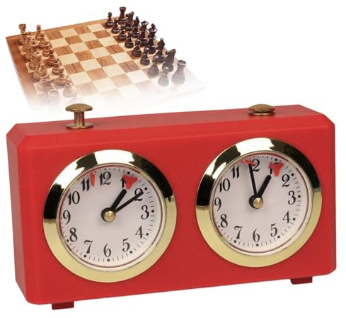 Schachuhr Timer, Schachuhren Analog Mechanischer Countdown Timer Schachuhrs, Professioneller Wettkampf Timer Uhrwerk angetriebener Timers für Turnier Brettspiel (Rot)