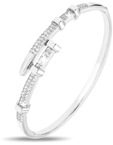 Chritice S925 Armreif Damen, Armband Damen Armreif 925 Sterling Silber Nagel Armreifdamen Armbänder 925 Armbandamen Umfang Armband 17CM Silber Armreifen mit Zirkon Geschenk für Valentinstag Frauen