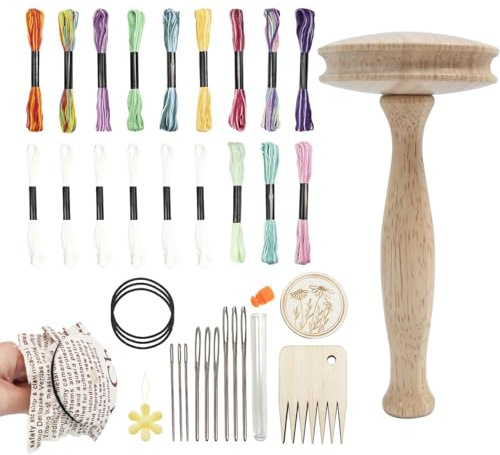 Kit per rammendo in legno di fungo – Strumento tradizionale per rammendare con elastici per la riparazione di calze e maglieria, strumento per rammendare filati di faggio liscio per maglioni, cardigan