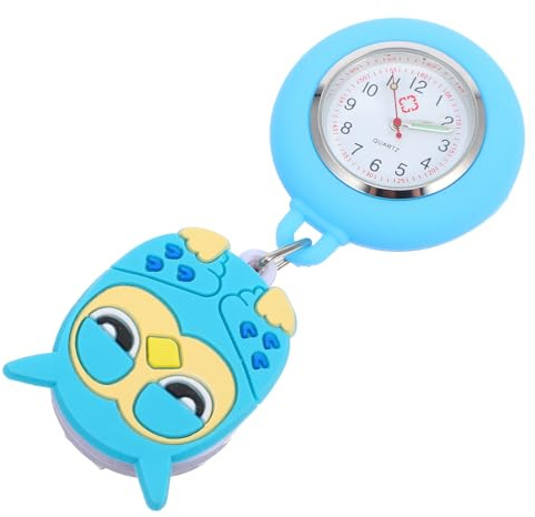 Tofficu Silikon Taschenuhr mit Eulenmotiv für Krankenpflege Blau Dehnbar mit Quarzwerk