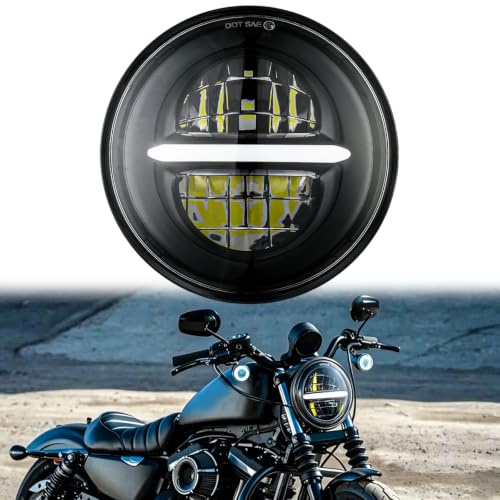 DREAMIZER 5,75 Motorradscheinwerfer mit Tagfahrlicht, 5-3/4 runder LED Scheinwerfer kompatibel mit Harley Sportster 883 1200 Dyna Street Glide Low Rider Softail FXSTD FLSTS FXDB FXSB FLSTF, 6000K