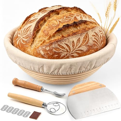 FIVAVA Rattan-Gärkörbchen Set 23cm Rund, Backzubehör für Anfänger & Profis