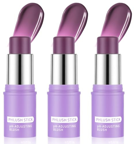 LOPHE 3PCS Blush Stick pH, Fard À Joues En Stick pour Toute la Peau, Maquillage Texture Gel Tenue Longue, Couleur Adaptative, Bâton À Joues Blush pour Femme et Fille, Sculpter Facilement Les Joues