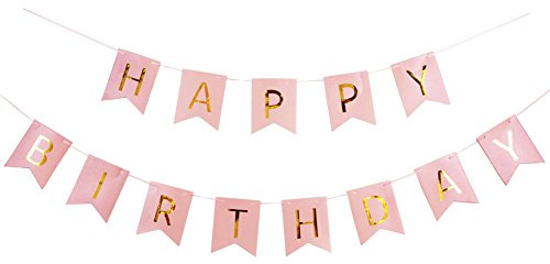 SUNBEAUTY Happy Birthday Girlande Geburtstag Girlande Geburtstagsdeko mit Gold Folierte Buchstaben Happy Birthday Banner für Geburtstagsfeier Erwachsene Kinder Mädchen Jungen (Rosa)