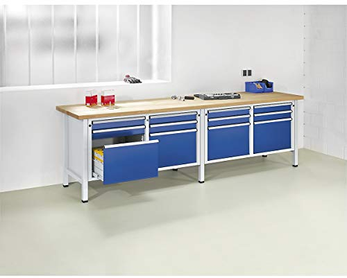 ANKE | Werkbank Breite 2800 mm | Gestellbauweise | 2 Türen | 8 Schubladen mit Vollauszug | Höhe 890 mm | Buchemassivplatte