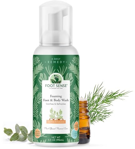 Foot Sense Tea Tree Oil Foaming Foot & Body Wash – Natural Therapeutic Foaming Soap for Smelly Feet, Nails & Skin - Clean, Refresh & Deodorize - Bath Essentials for Daily Use, 6.5oz