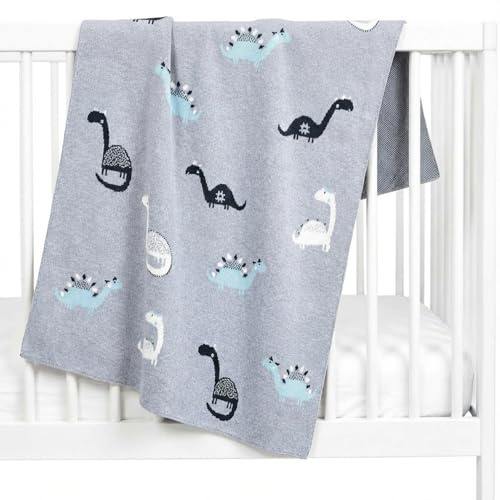 Sevira Kids Babydecke aus Biobaumwolle, leicht, Dino grau