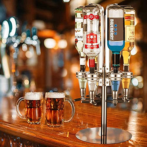 Rotary 6 Bottle Stand Rack Bar Ware Sets, Stable No Leakage 6 Bottle Spirits Dispenser, Universal Common Size Drink Optic 35ml, 6 Bottle Optics Bracket Dispenser for Most Drink Like Whiskey Rum Brandy