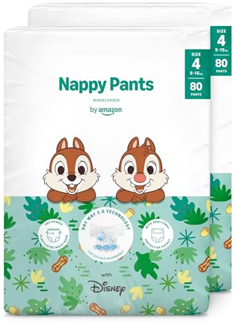 by Amazon, Pannolini Mutandina Disney, Taglia 4 (9kg-15kg), 160 Pezzi (2 Confezioni da 80), Bianchi - Confezione Mensile (in Precedenza un Marchio Mama Bear, Stesso Prodotto)