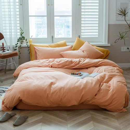 AMWAN - Set di biancheria da letto king size, 100% jersey di cotone lavorato a maglia, colore rosa pesca tinta unita, qualità alberghiera, 1 copripiumino con 2 federe