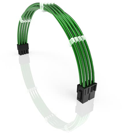 LINKUP - 50cm PSU PC Power Extension Cable Metallic Sleeved Silicone Coated Soft & Flexible to Route Custom Mod CPU w/Comb | 1x 8P (4+4) CPU EPS | 500mm - Green