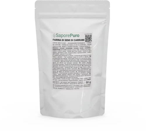 Saporepuro Farina di Semi di Carrube 50 gr / 125 gr - SENZA GLUTINE - Addensante e gelificante naturale 100% puro - Ideale per Gelati, Sorbetti, Dolci e Salse