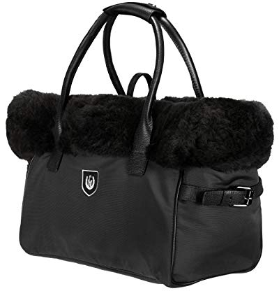 Werner Christ Hundetasche Hundetragetasche, Dog-Bag mit echtem Lammfell, Fell ist herausnehmbar und als Hundenest, Hundebett und Hundedecke verwendbar, schwarz & braun in S klein & L groß