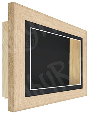 Deep Shadow Box Frame 3D Display in Solid Oak Wood, Pine Box (Black Mount / Black Backing, 22x22 Acrylic (20x20 Display), 2.75 Deep)