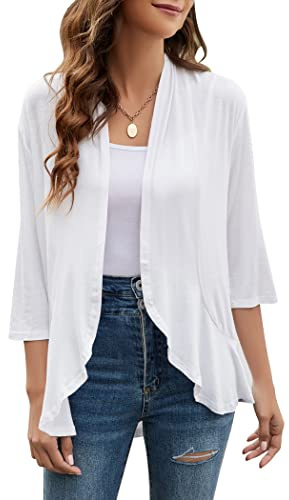 Yekaty Cardigan för damer, med 3/4-ärmar och öppen front, lätt och draperad | Axelmattor för klänningar sommar lätt kofta, mjuk stickad bekväm för lager
