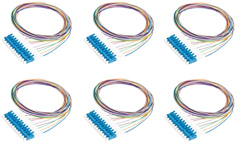 SpeedyFiberTX - 12 Fiber 900um Fiber Optic Pigtail, Corning SMF-28 Singlemode 9/125um Ultra Optical Fiber, OS1/OS2 Compatible (2 Meter / 6.56 Feet,LC/U 6 Pack)