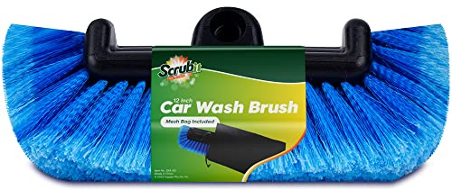 SCRUBIT 12 Car Wash Brush with Soft Bristles for Car Truck Boat Deck & House Cleaning, Exterior Washing Brush Connects with Pole & Hose, Storage Bag Included (Blue)