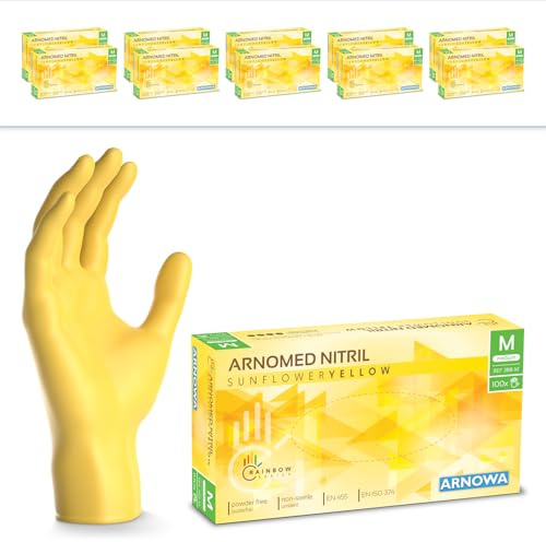 1000x ARNOMED® Einweghandschuhe Gelb, Nitril Handschuhe, Einmalhandschuhe M | Nitrilhandschuhe Einweg puderfrei, Gummihandschuhe Einweg, Schutzhandschuhe, Handschuhe Nitril in XS, S, M, L
