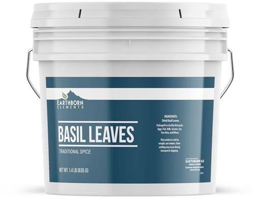 Earthborn Elements Basil Leaves 1 Gallon Bucket, Kitchen Staple, Aromatic & Versatile, Chopped