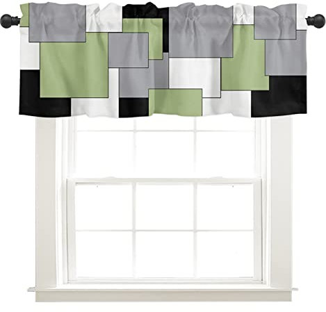 Surwin Geometrie Scheibengardine Bistrogardine mit Stangendurchzug Gitter Kurzstores Gardinen Küchenvorhang Scheibengardinen für Küche Wohnzimmer Schlafzimmer Café Bistro (70x61cm,Grün)