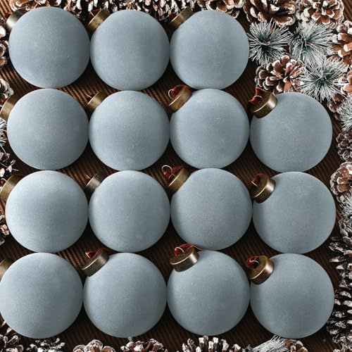 Liliful 15 Pcs Velvet Christmas Balls,Dusty Blue,3.15 Inch