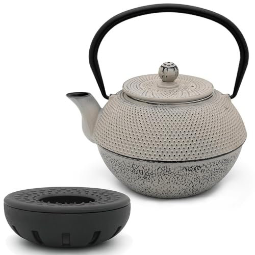 Bredemeijer Asia Teekanne Gusseisen Set 1.1 Liter - grauer Teekessel & Edelstahl-Filter-Einsatz für losen Tee & Stövchen