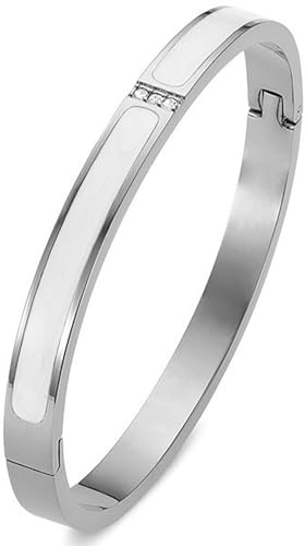 Heyjoin Women's Stainless Steel Bracelet Crystal Oval Bangle Round Bracelets