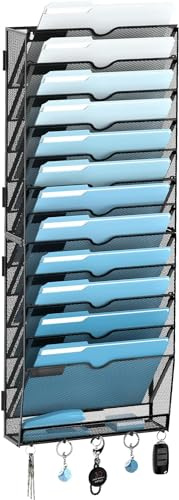 SUPTIDY 13-stöckiger Wand Zeitungshalter, Wandorganizer Büro, Metall Prospekthalter, Montage erforderlich, A4 Dokumentenablage Mit Haken, Schwarz