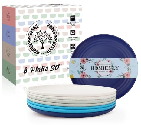 Homienly Wheat Straw Mini Plates | For Dessert, Appetizer, Breakfast & Snacks | Long-lasting Plastic Plates & Salad Plates Collection -8-Pack Small Plate Set -Island Series