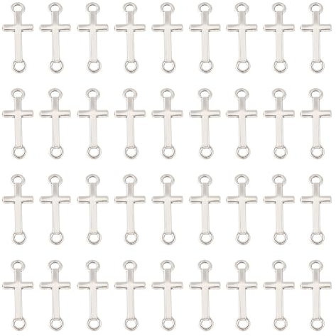 HOBBIESAY 150 dijes de cruz de plata envejecida de 20 x 8 x 2 mm, conectores de cruz de metal con doble agujero, conectores curvados para pulseras de joyería, agujero: 2 mm