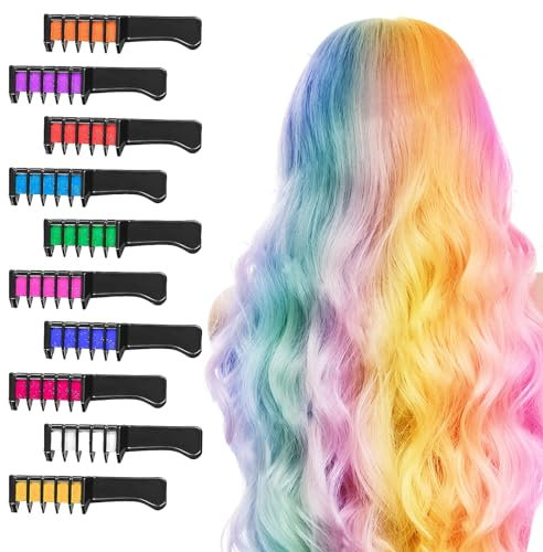 Haarkreiden für Mädchen, 10 Stück Auswaschbare Haarkreide für Kinder, Tragbare Nicht Klebrige Temporäre Leuchtende Haarfarbe, Haarsprayfarbe für Kinder,Weihnachten