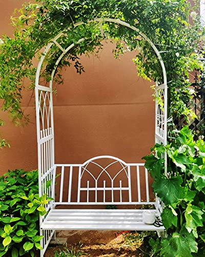 Arche de roses noir/blanc arche arche tonnelle de jardin robuste, treillis métallique pour plantes grimpantes, pergola avec banc pour jardin, cour, pelouse, 114 cm de large x 210 cm de haut (couleur :