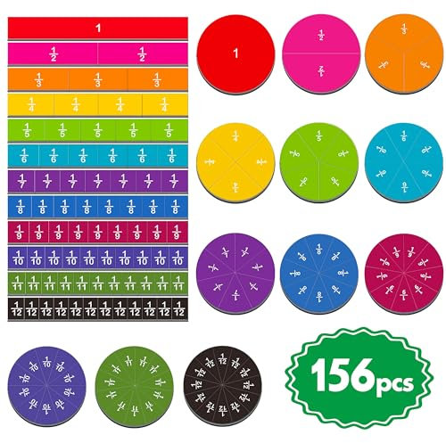 156 PCS Magnetic Fraction Tiles Circles, Educational Math Magnets Learning Manipulative Fraction Bars Set for Preschool Elementary School