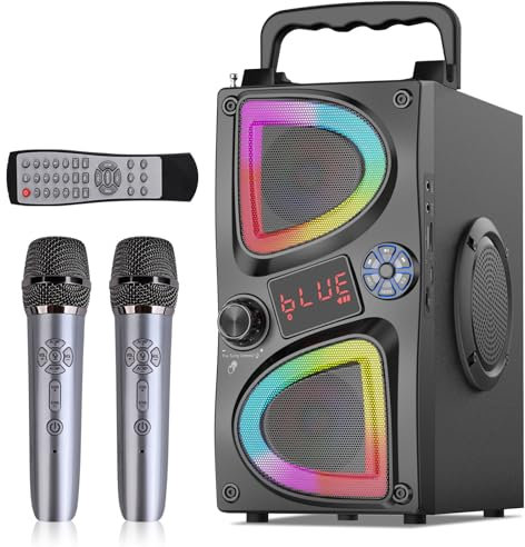 SUPNIU Karaoke Machine for Kids Adults, Portable Bluetooth Small karaoke Singing Speaker with 2 Wireless Microphone and LED Lights, Gifts Toys for All Smartphones, Birthday, Family, Home Party