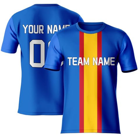 Maglietta da calcio personalizzata per uomini, donne e bambini, maglie della Spagna per i fan, personalizzabile con nome della squadra, Blu, S