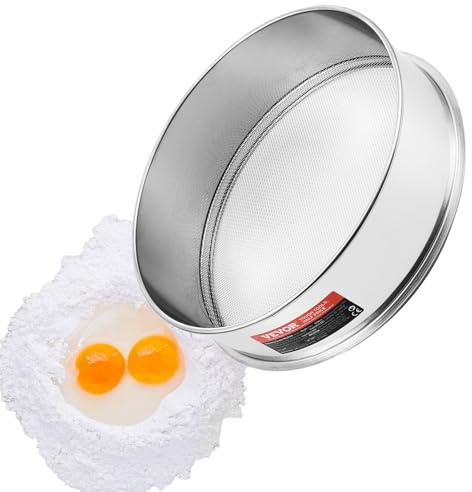 VEVOR Flour Sieve, 12 Mesh Sifter, 304 Stainless Steel Food-grade Fine Mesh Strainer, Dia. 12.6 for Baking, 5 Sizes Mesh Hole for Mungbean, Rice, Pearl Powder