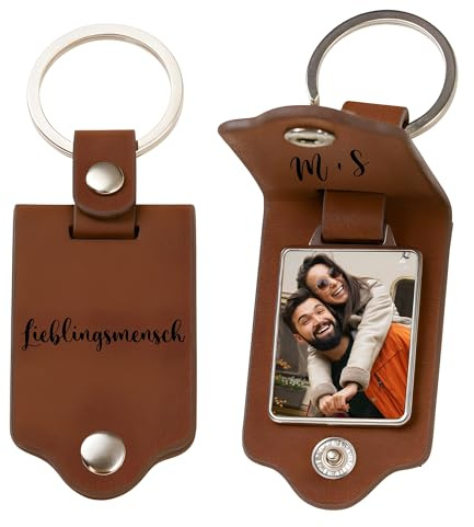 MyPrezzie Schlüsselanhänger personalisiert mit Foto - individueller Schlüsselanhänger mit Bild aus Leder - Geschenkideen zum Vatertag - Foto Geschenkideen - Anhänger mit Gravur