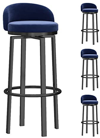 Moderne Barhocker aus Samt, drehbar, 4 Stück, Küchenthekenhöhe, Barstühle mit Rückenlehne, hohe Barhocker mit schwarzen Metallbeinen, Sitzhöhe 75 cm, blaue Farboption