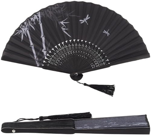GORGECRAFT Ventaglio Pieghevole retrò Cinese Giapponese Nero Orientale Elegante Vintage in bambù e Seta con Libellule Decorazione per Balli di Fine Anno in bambù Regalo Fatto A Mano Ventaglio
