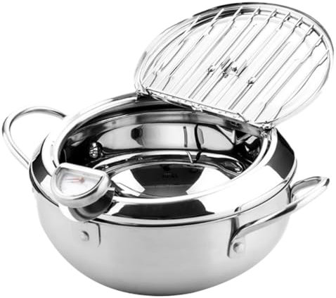 OKUMEYR 1pièce Friteuse Électrique Induction Avec Thermomètre Poêle à Friture à Température Contrôlable Couvercle Pour Cuisine à Et Plaques Induction