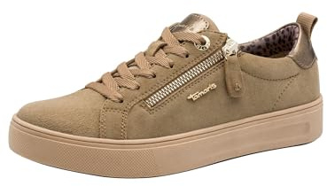 Tamaris Damen Wide Fit Damen Sneaker flach mit Reißverschluss Freizeit, Braun (Pepper Suede), 41 EU