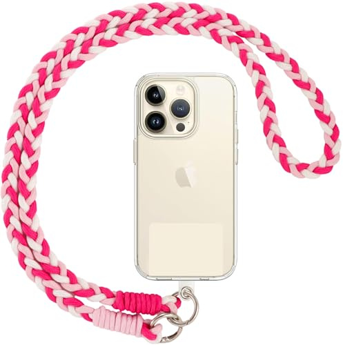 Votvloay Handyband Universal zum Umhängen Handyband Kordel Kette für aus Nylon, Kompatibel mit jedem Handy und Smartphone,Phone Lanyard + 1 Stück Pad (ohne Hülle)-Rosarot,Rosa,Weiß