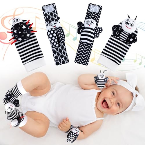 Halinuia Juego de 4 calcetines de sonajero para muñeca y buscador de pies, juguetes para bebé, juguetes para bebés de 0 a 12 meses, niñas y niños