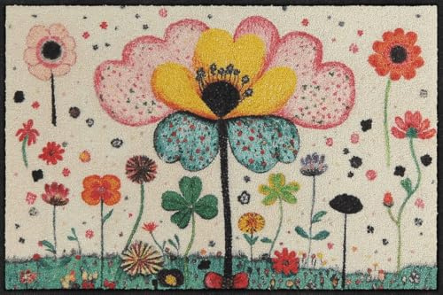 Salonloewe Fussmatte Fantasy Flower I Schmutzfangmatte & Fußabtreter für Innen 50 x 75 cm