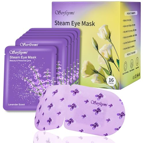 Serfeymi Augenmaske Wärmend 16PCS- Eye Mask for Sleeping, Dampf-Augenmaske, Selbsterwärmende, Beheizte Augenmaske für Geschwollene Augen, Trockene Augen, Einweg-Schlafaugenmaske- Lavendel