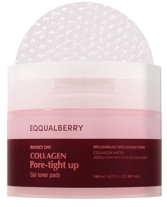EQQUALBERRY Collagen Pore-Tight Up Gel Toner Pads 60 Pads 140ml Koreanische Hautpflege mit Tiefenabsorptionsformel
