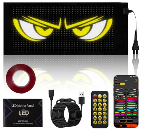 Looklight Augen Auto Led,Augen für Auto Led Anzeige Programmierbar,Neon Schild Personalisiert,Innenbeleuchtung Bluetooth USB für LKW,Text,Graffiti,Smart App（27cm*12cm）