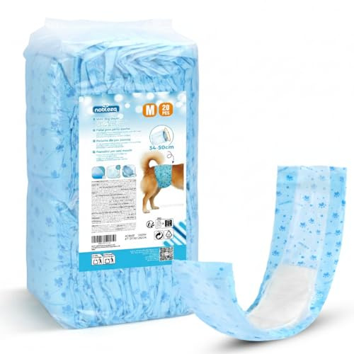 Nobleza 20 Pezzi Pannolini per Cani Maschi USA e Getta Taglia M (34-50 cm) - Anti perdite a 360° con Nucleo in Gel - Fasce per incontinenza e marcatura - Chiusure Regolabili Senza Strappo